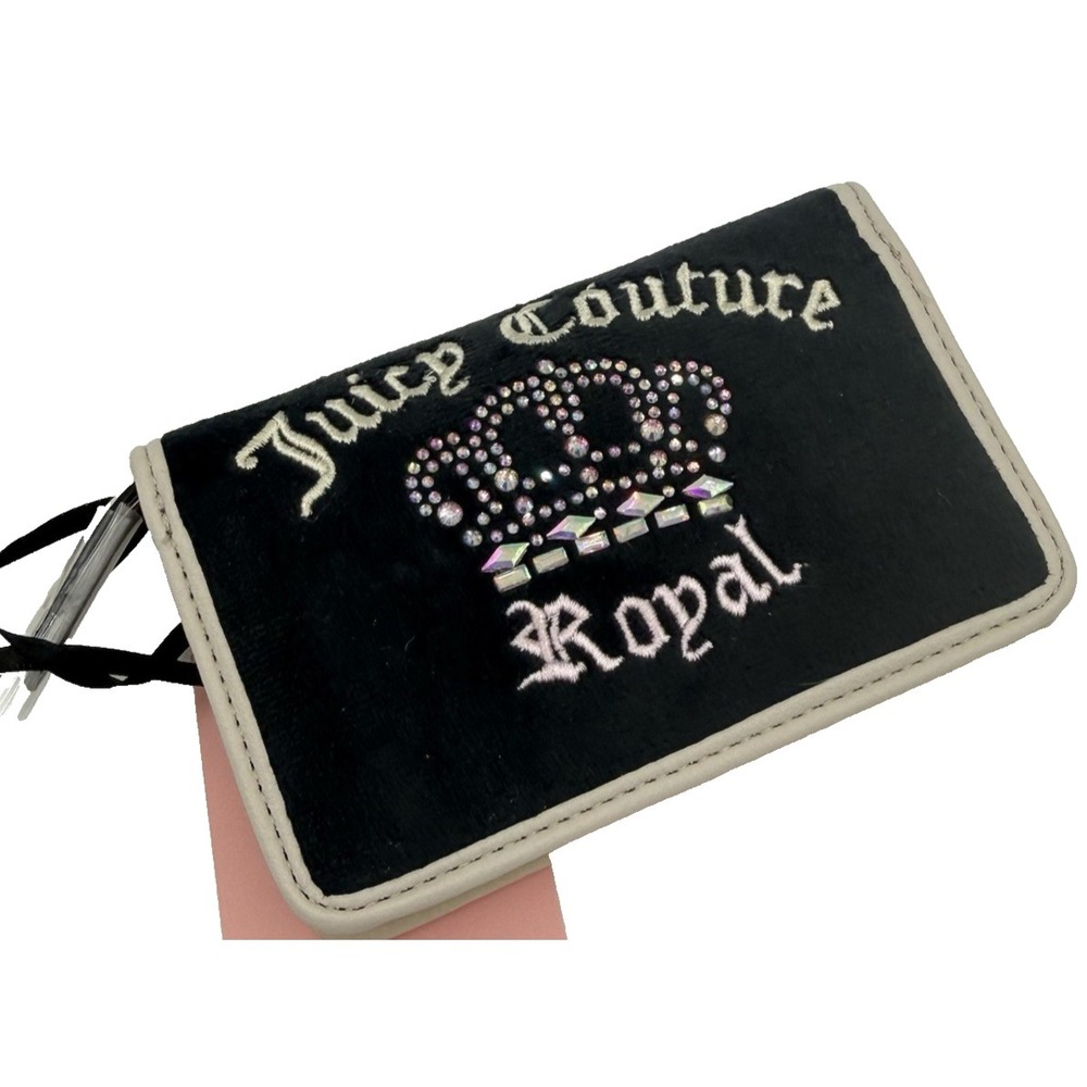NEW‎ Y2K Juicy Couture Kingdom Royal Velour Bifold Wallet  Black/White Crown
